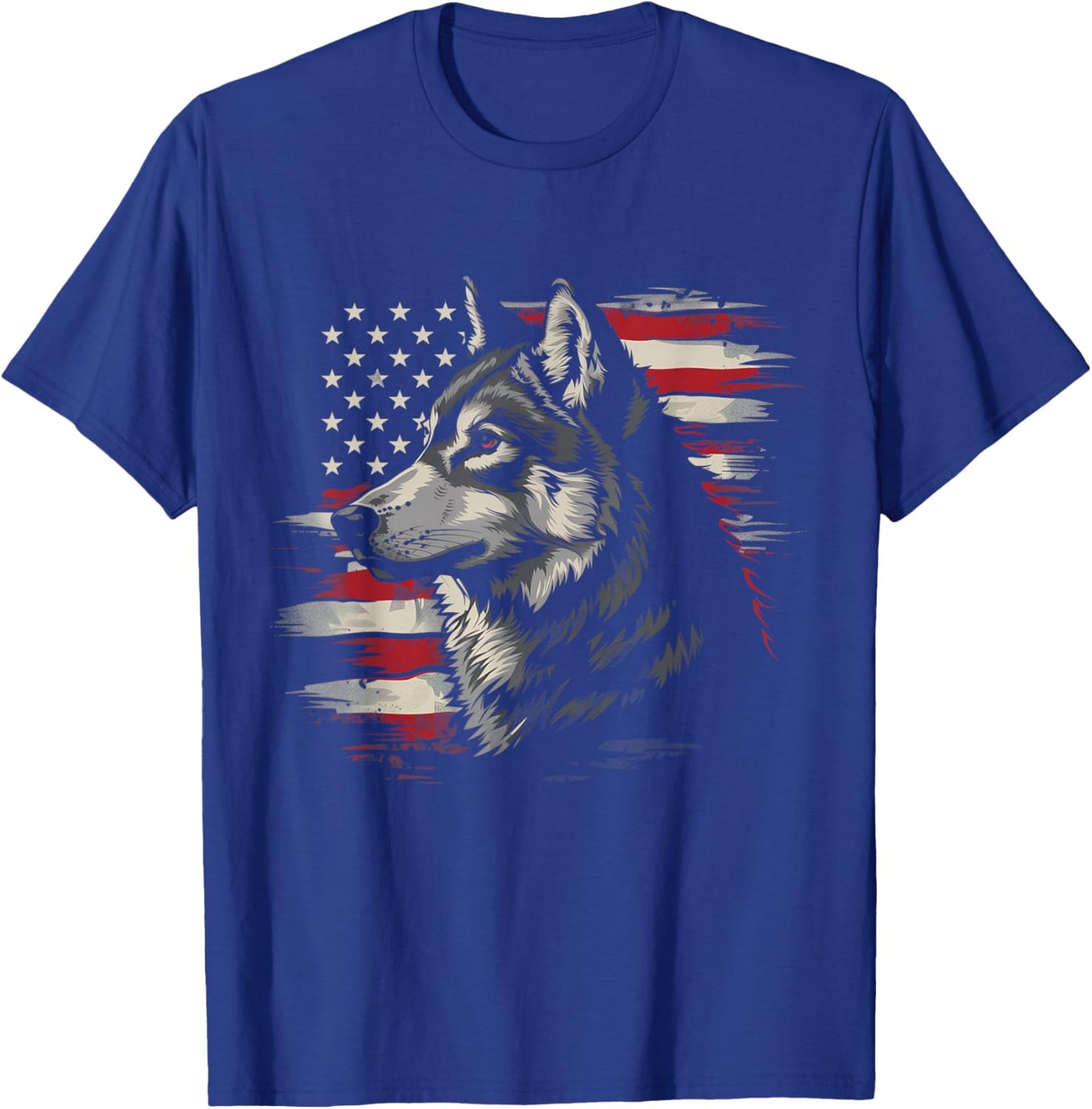 Wolf American Flag USA Patriotic Wolf Lover T-Shirt - T-Shirt | Royal