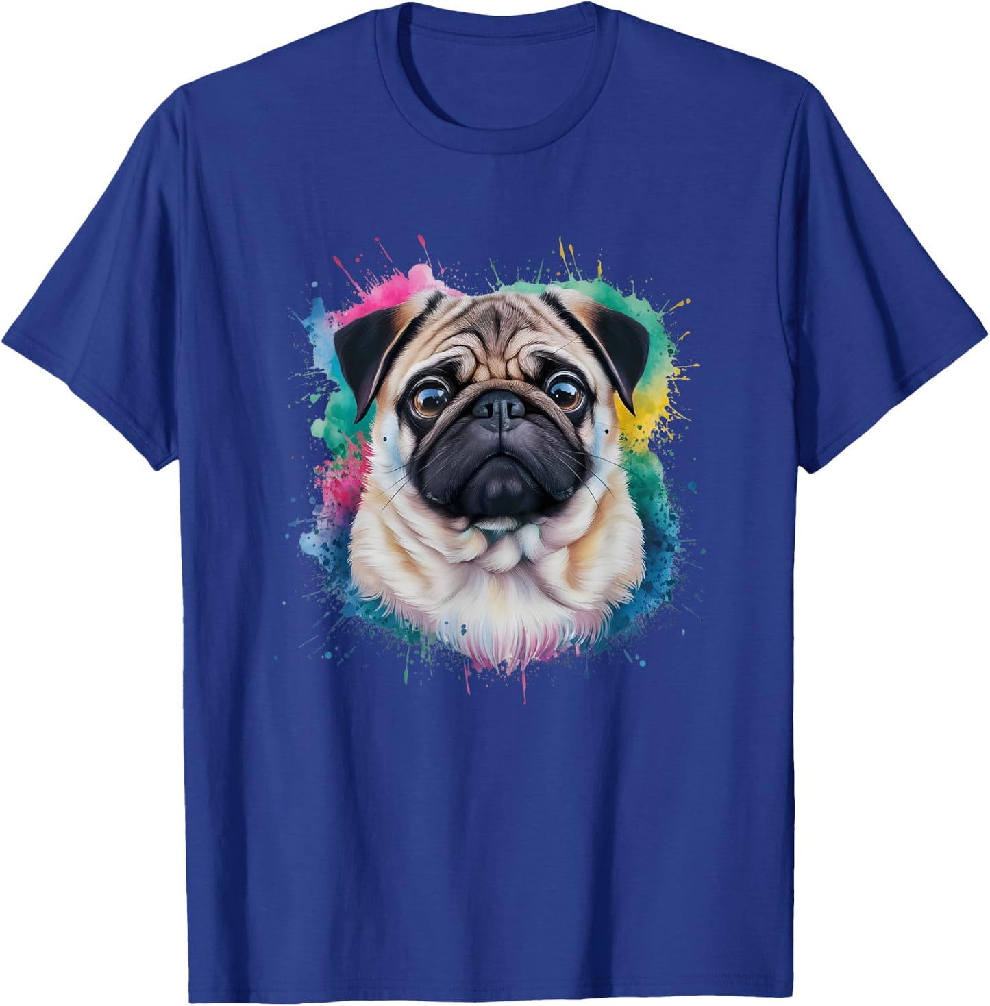 Men Woman Colorful Watercolor Pug T-Shirt - T-Shirt | Royal