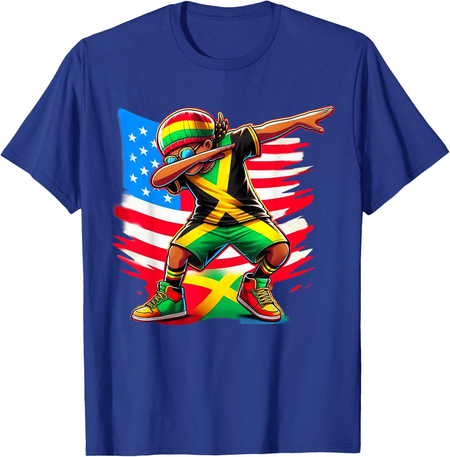Half American Half Jamaican Boy Patriotic 4th of July T-Shirt - T-Shirt | Royal