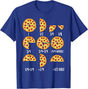 Pizza Slice Fraction Math Teacher Back To School Educational T-Shirt - T-Shirt | Royal