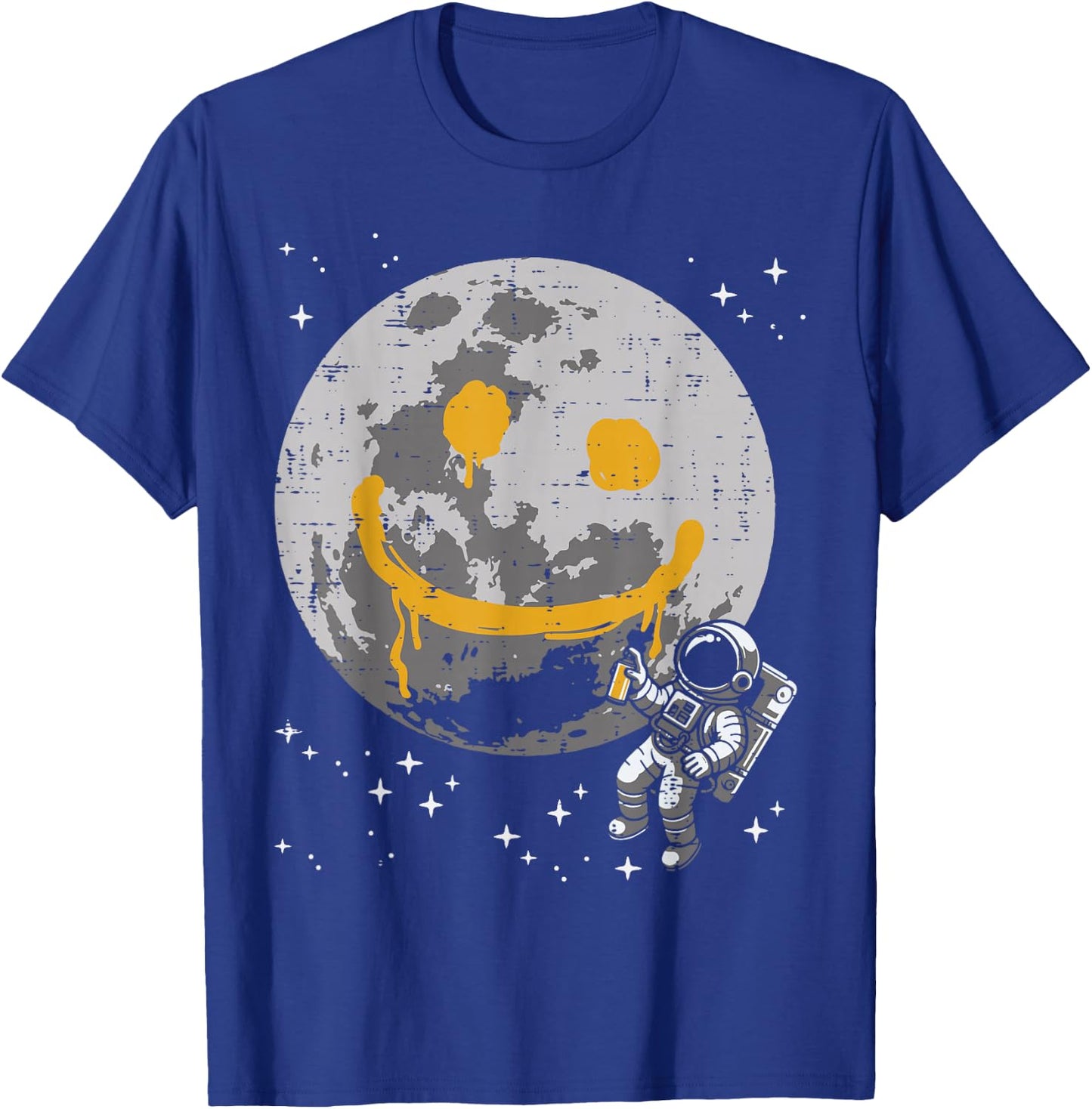Astronaut Spray Paint Moon Smile Face Space Kids Women Men T-Shirt - T-Shirt | Royal