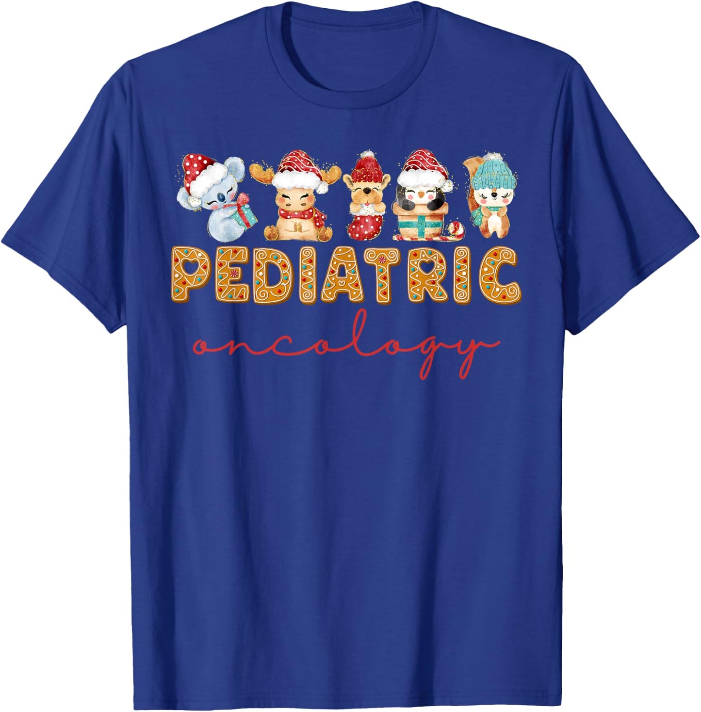 Pediatric Oncology Nurse Christmas Animal PEDS Oncologist T-Shirt - T-Shirt | Royal