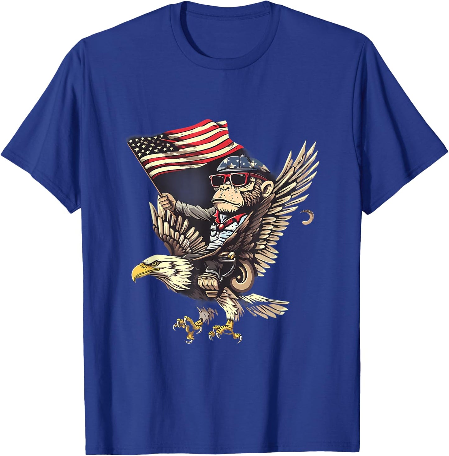 4th Of July Monkey Bald Eagle USA Fourth Of July America T-Shirt - T-Shirt | Royal