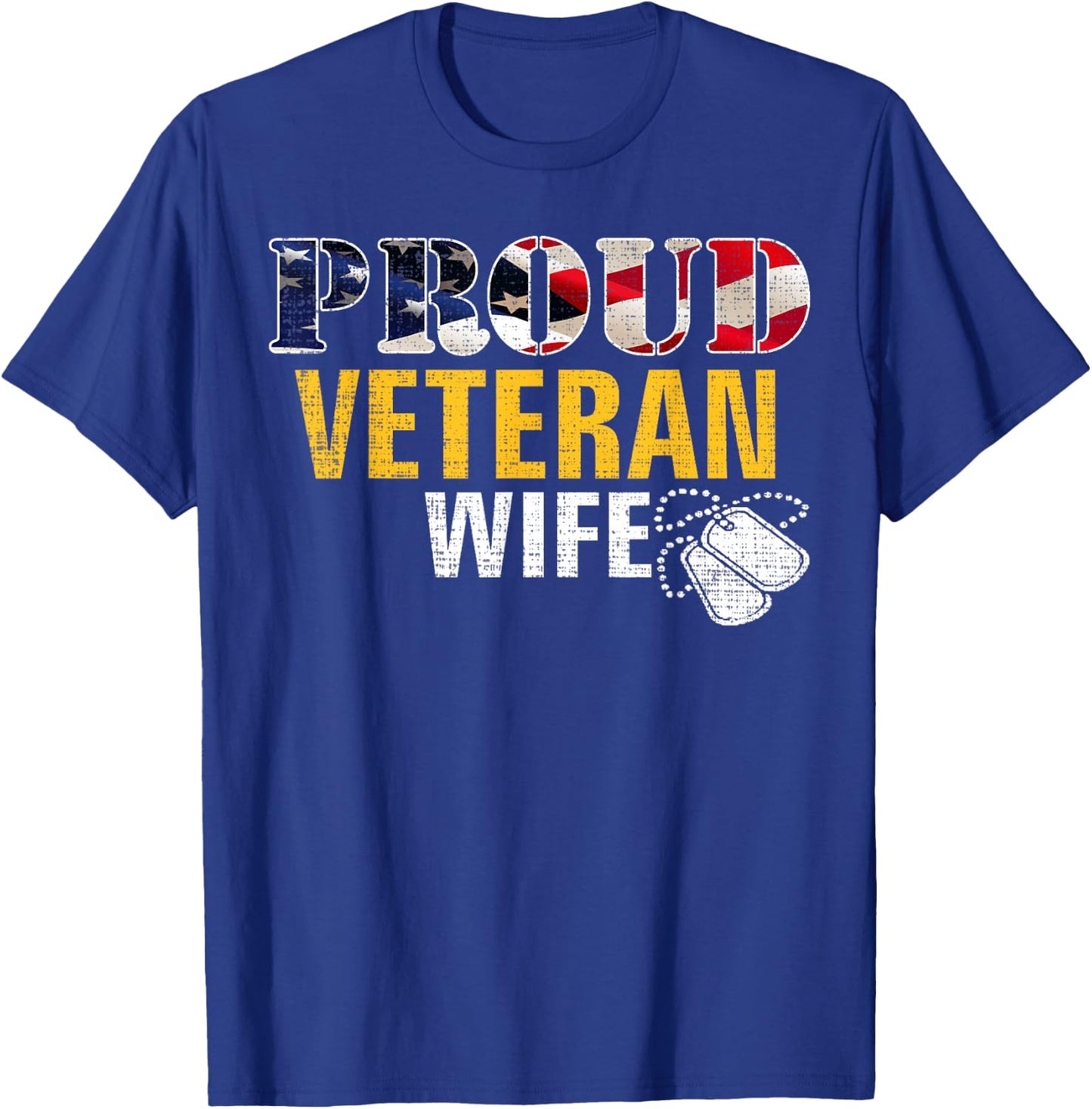 Vintage Proud Veteran Wife With American Flag Military Gift T-Shirt - T-Shirt | Royal