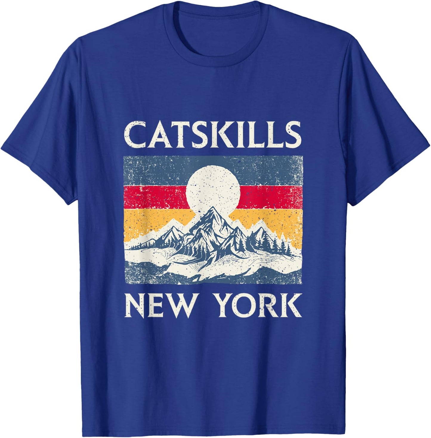 Vintage 70s 80s Sunset Mountain Catskills New York Hiking T-Shirt - T-Shirt | Royal