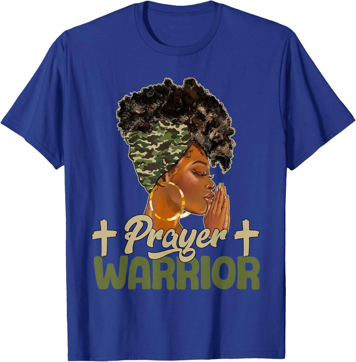 Praying Black Woman Afro Christian Sayings Prayer Warrior T-Shirt - T-Shirt | Royal
