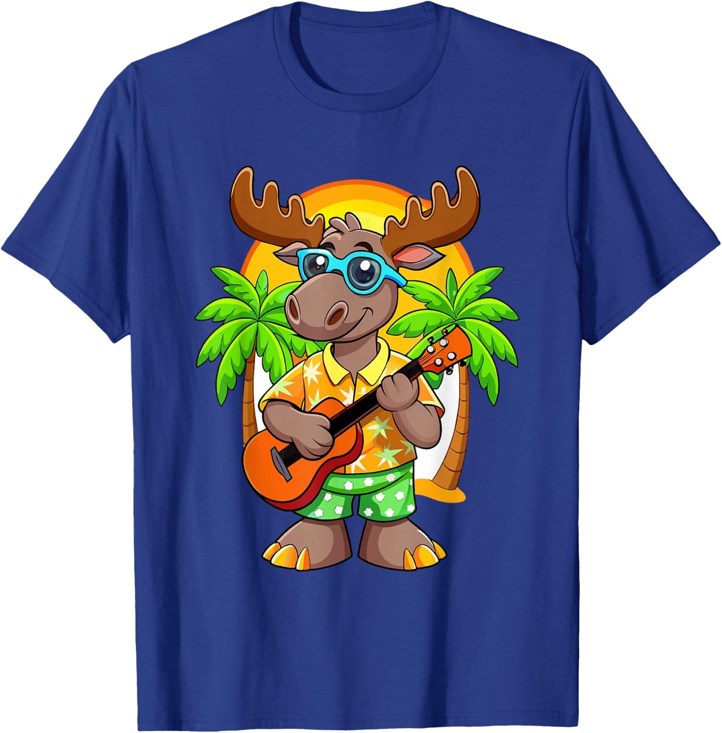 Funny Moose Summer Beach Sunglasses Hawaiian with Ukelele T-Shirt - T-Shirt | Royal