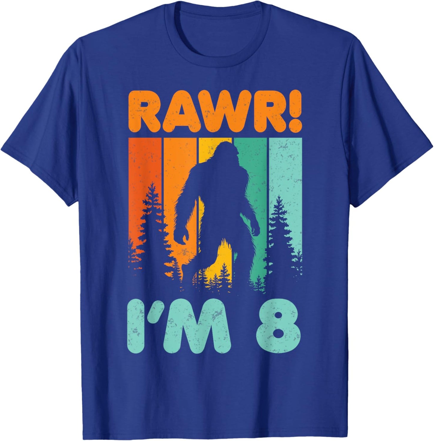 Retro Rawr I’m 8 Bigfoot Kids 8 Years Old 8th Birthday Party T-Shirt - T-Shirt | Royal