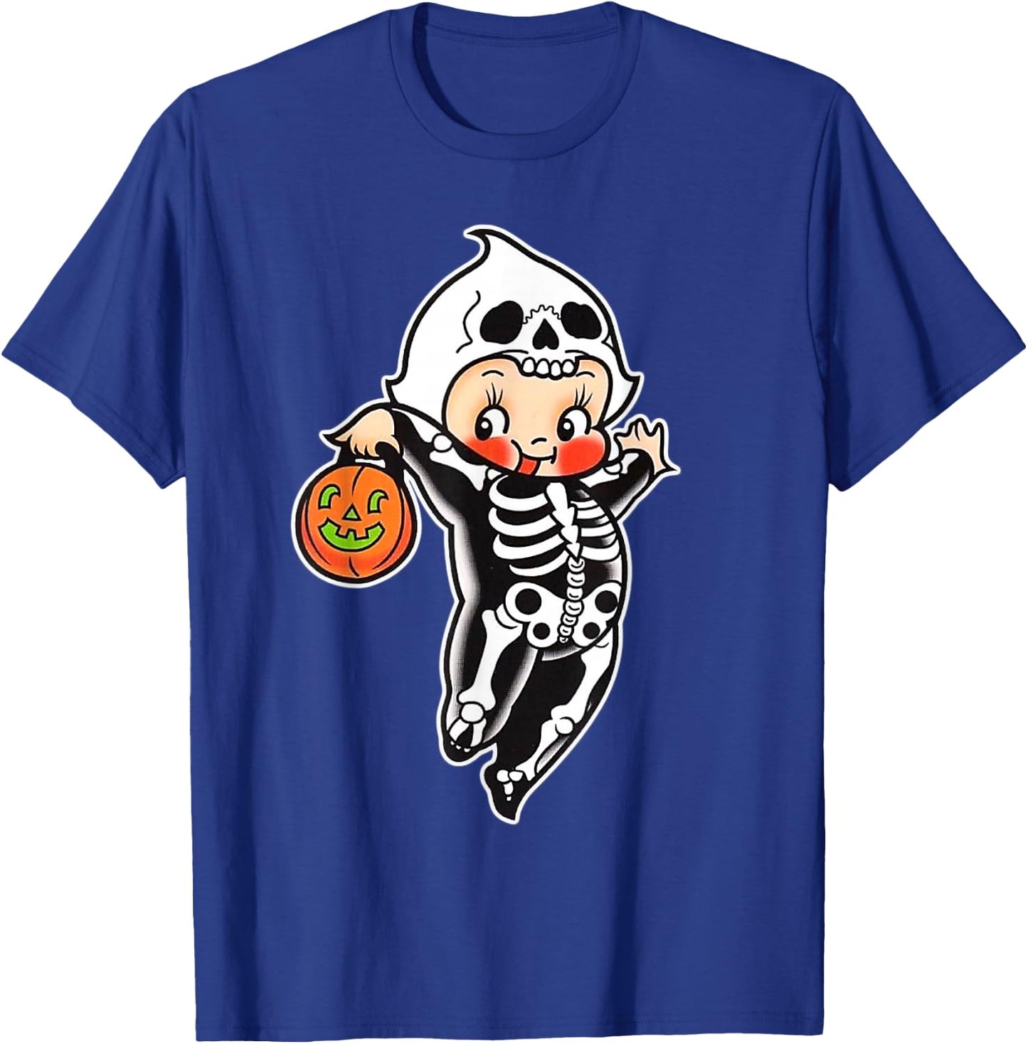 Kewpie Baby Spooky Skeleton Halloween Costume Tattoo Flash T-Shirt - T-Shirt | Royal