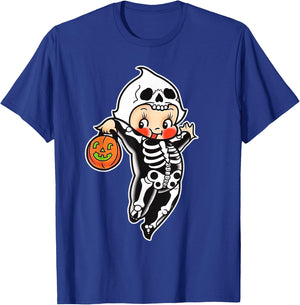 Kewpie Baby Spooky Skeleton Halloween Costume Tattoo Flash T-Shirt - T-Shirt | Royal