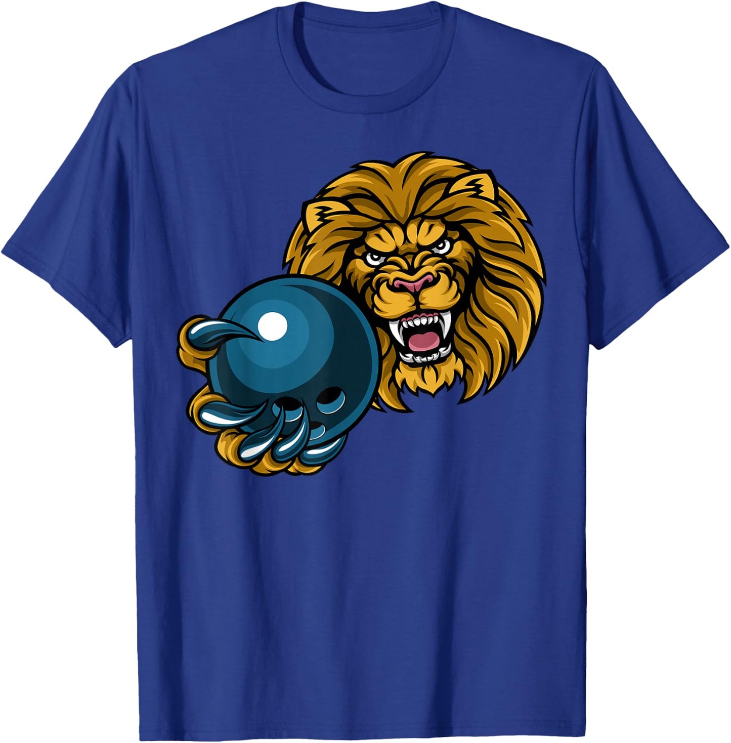 Lion Cartoon Sports Lions Team Mascot Holding Bowling Ball T-Shirt - T-Shirt | Royal