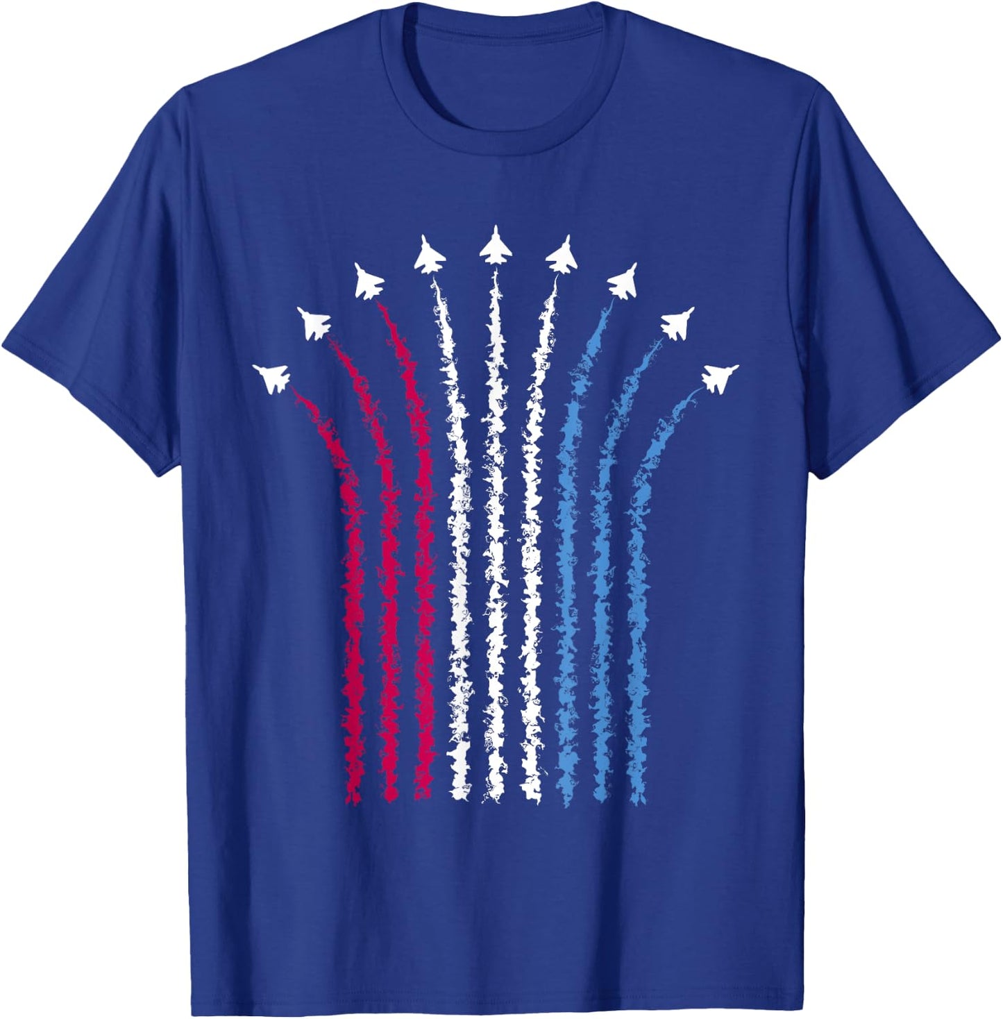Patriotic USA American Red White Blue Flag Jets 4th of July T-Shirt - T-Shirt | Royal