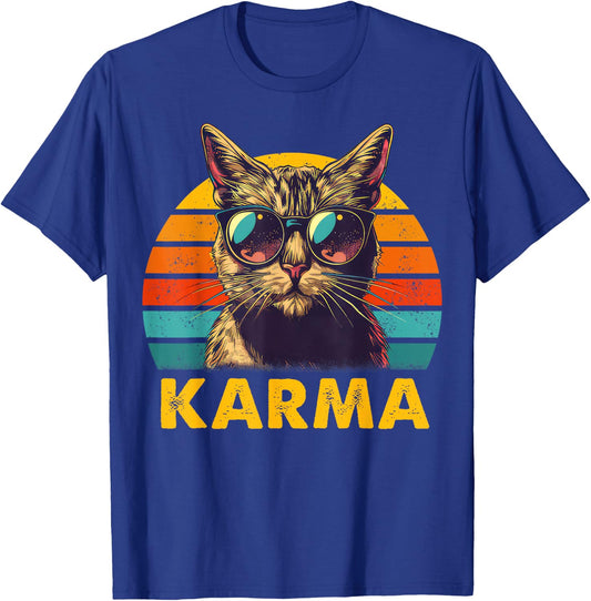 Vintage Cat Music Gifts For Teens Girls Kids Women Men Karma T-Shirt - T-Shirt | Royal