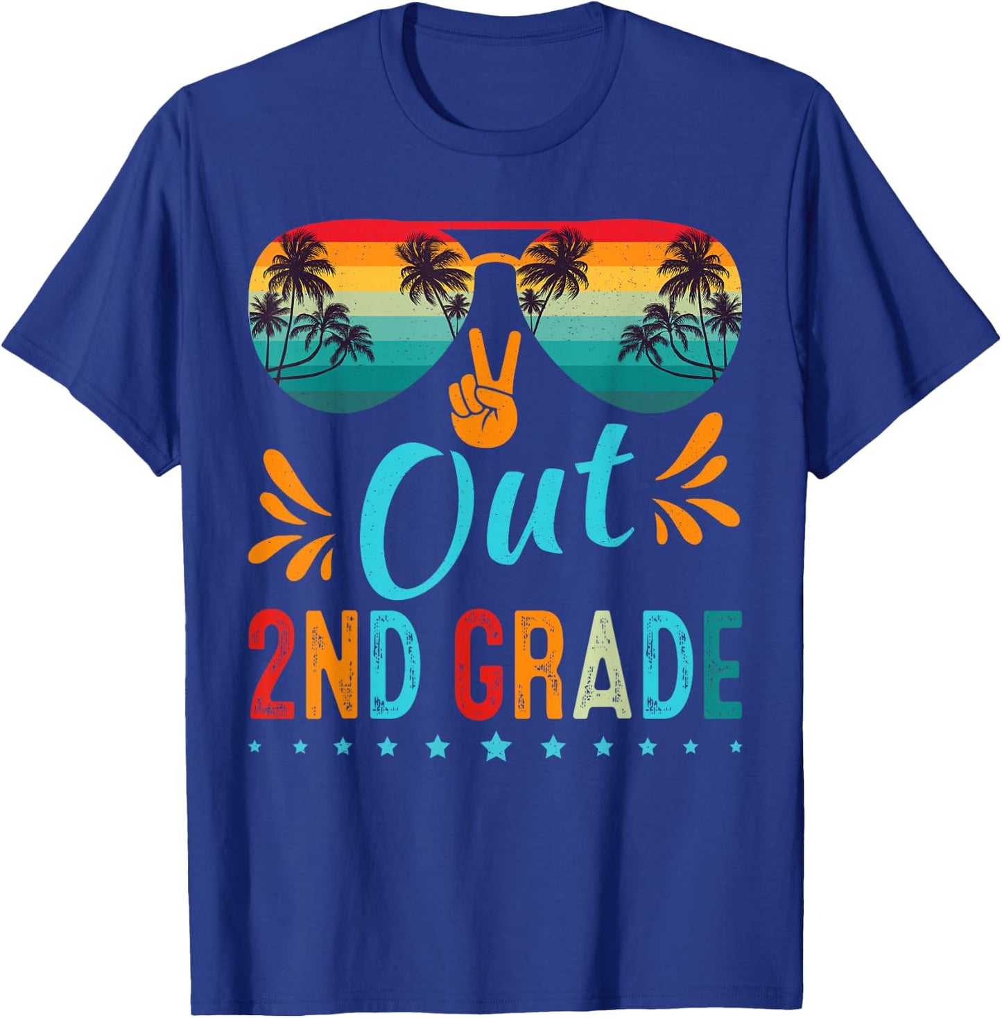 Last Day Of School Peace Out 2nd Grade Retro Graduation T-Shirt - T-Shirt | Royal