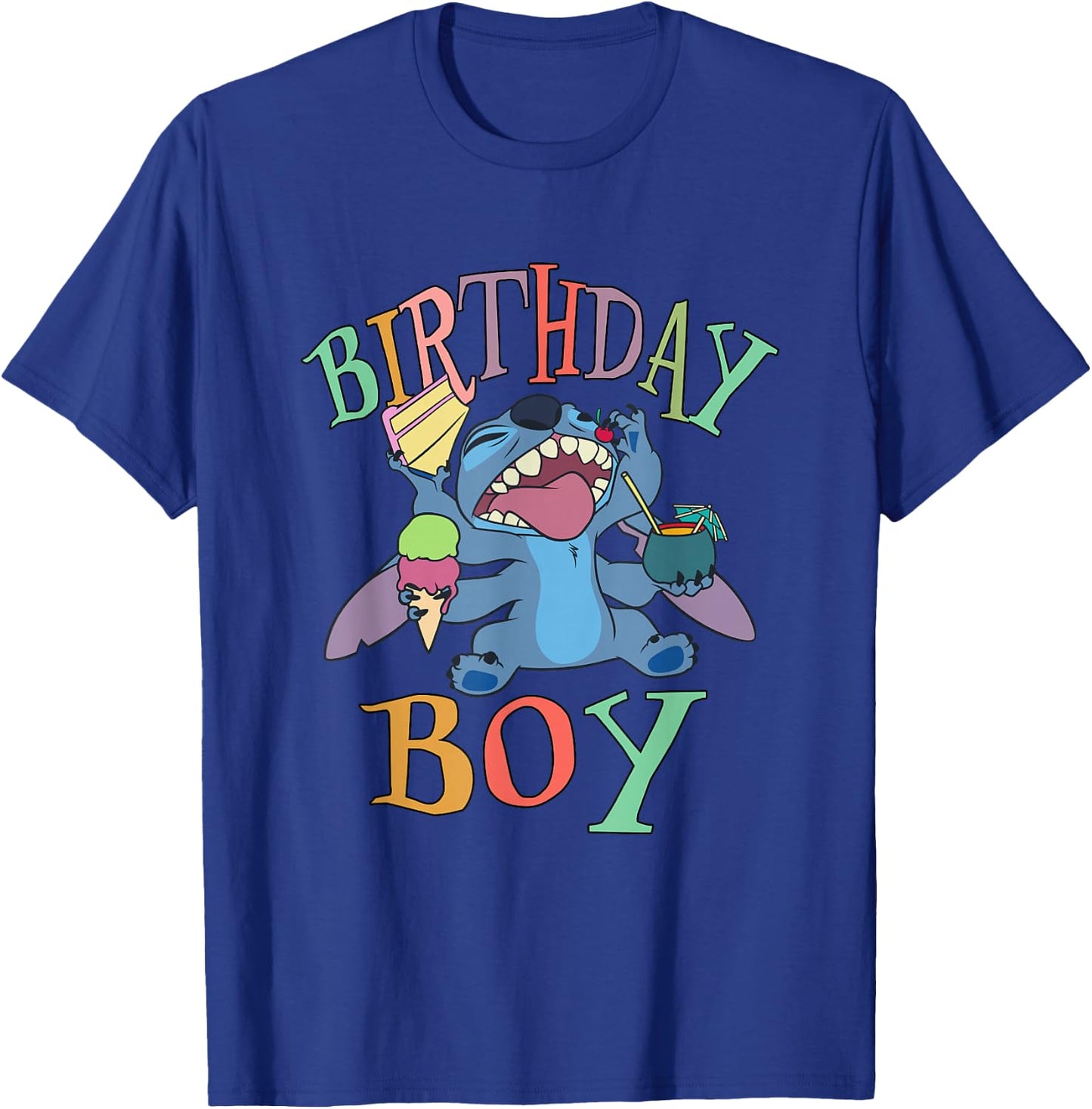 Disney Lilo & Stitch Birthday Boy Stitch Enjoying Big Logo T-Shirt - T-Shirt | Royal