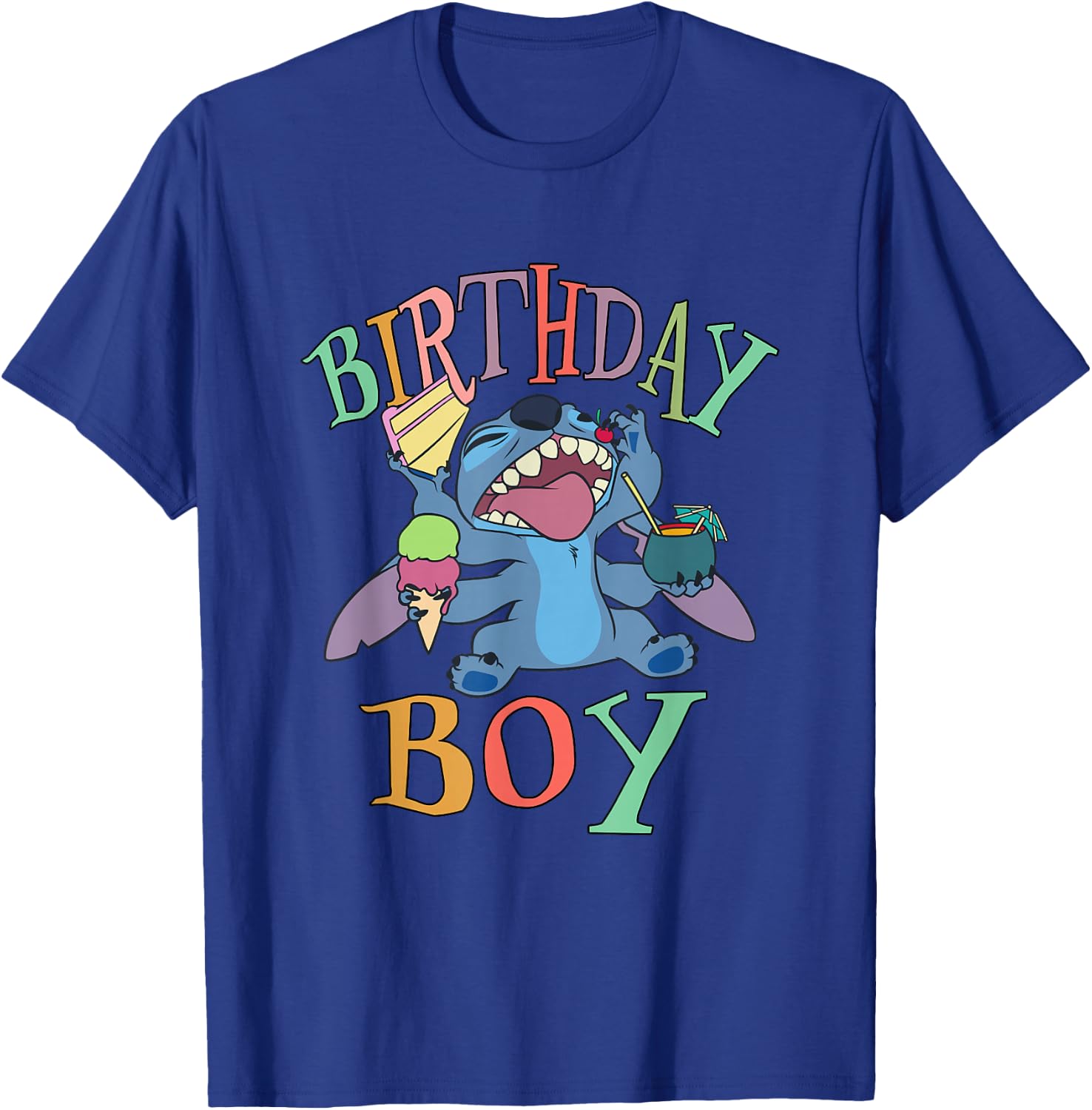 Disney Lilo & Stitch Birthday Boy Stitch Enjoying Big Logo T-Shirt - T-Shirt | Royal