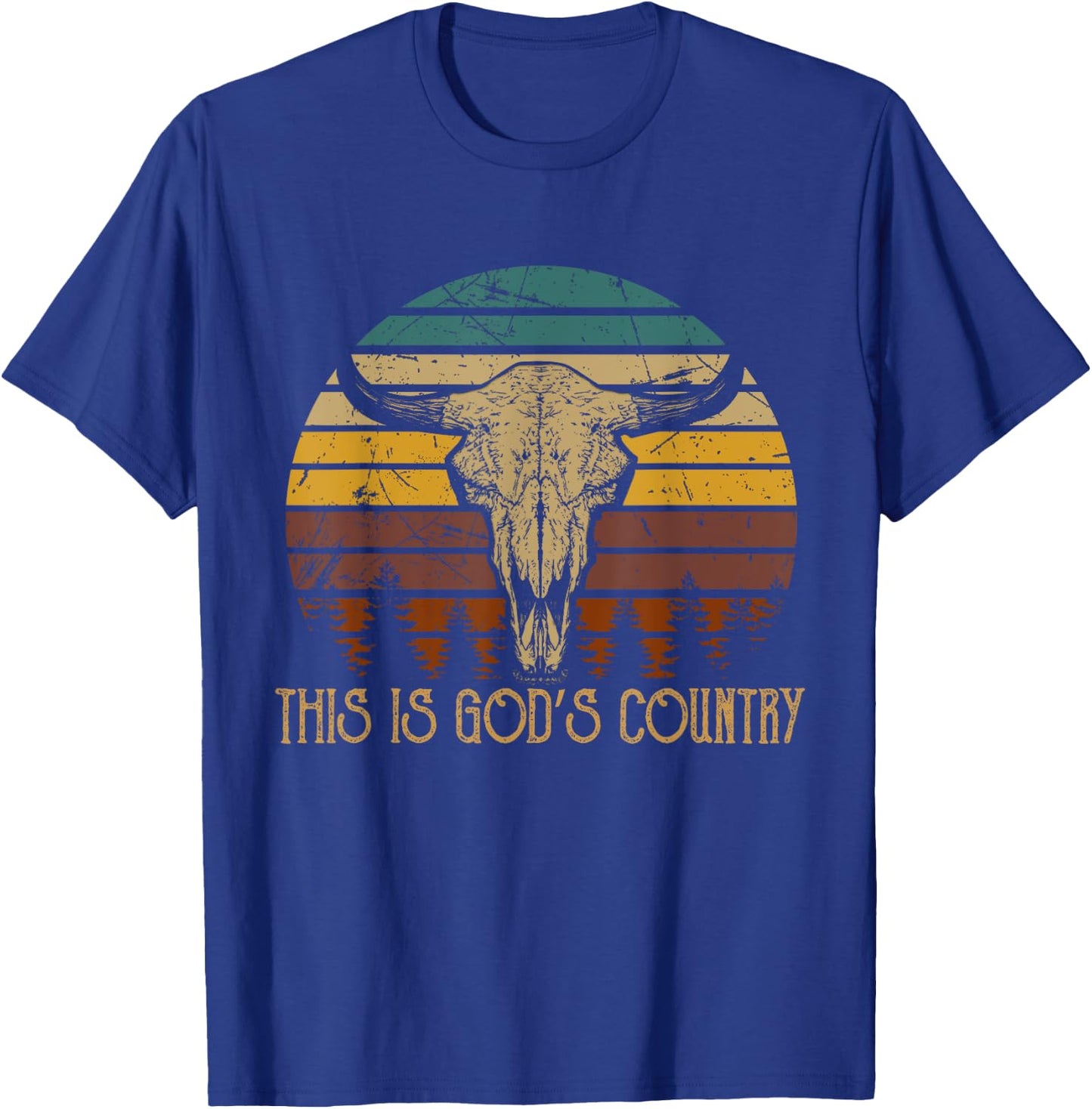 This Is God's Music Country Outfit Bull Skulls Western Howdy T-Shirt - T-Shirt | Royal