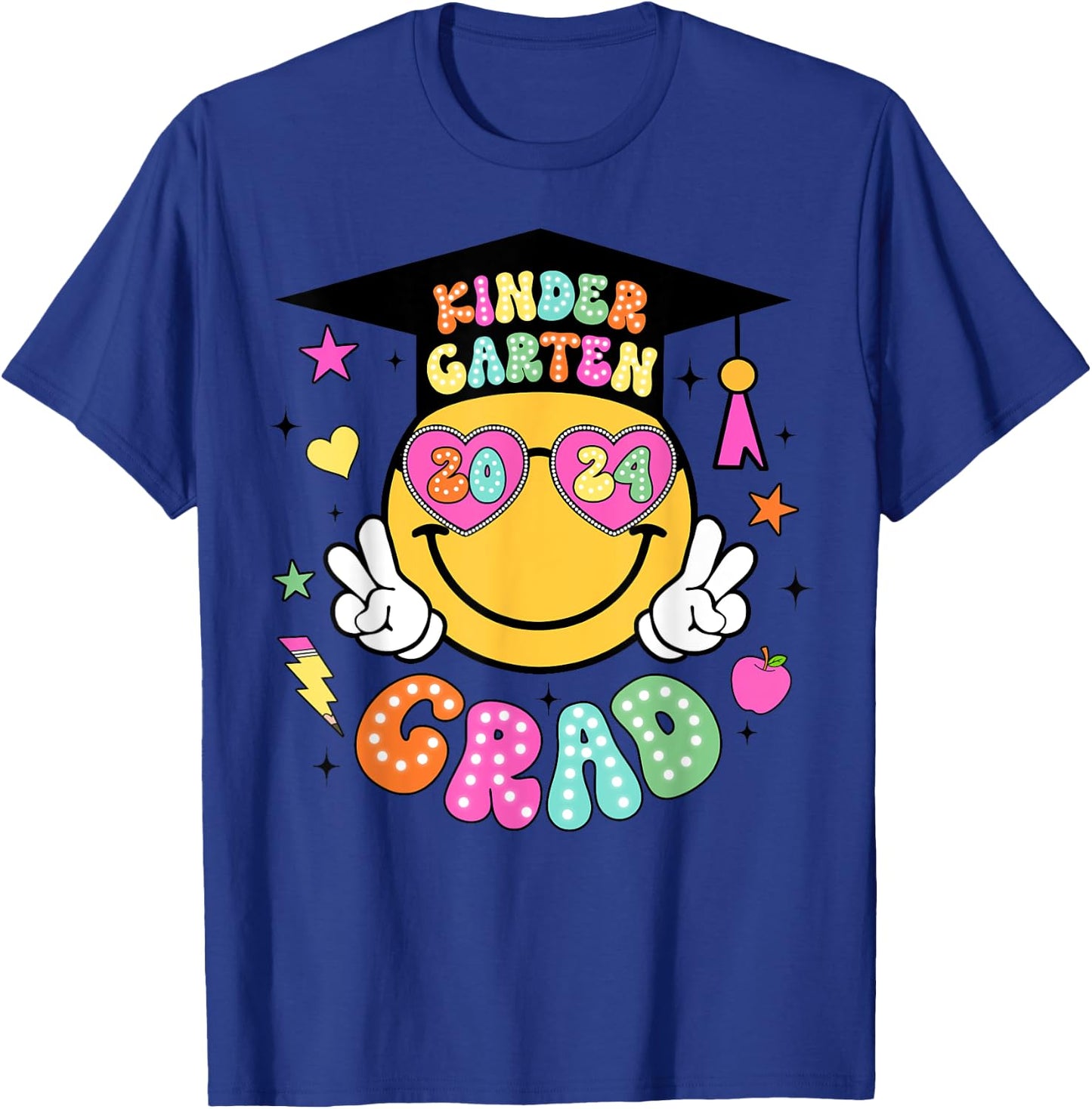 Groovy Kindergarten Graduate Happy Face Graduation 2024 Grad T-Shirt - T-Shirt | Royal