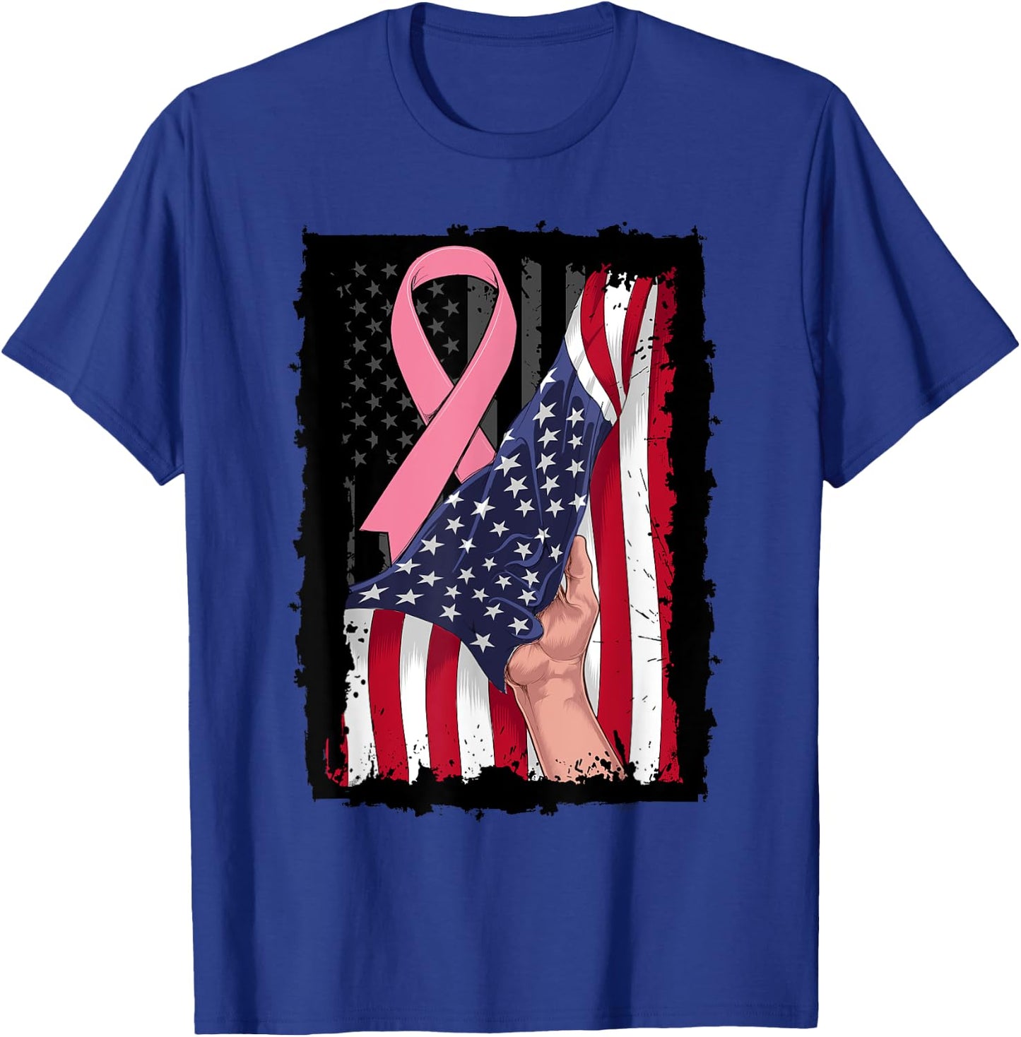 Pink Breast Cancer Awareness American USA Flag 4th of July Women Kids Men T-Shirt - T-Shirt | Royal
