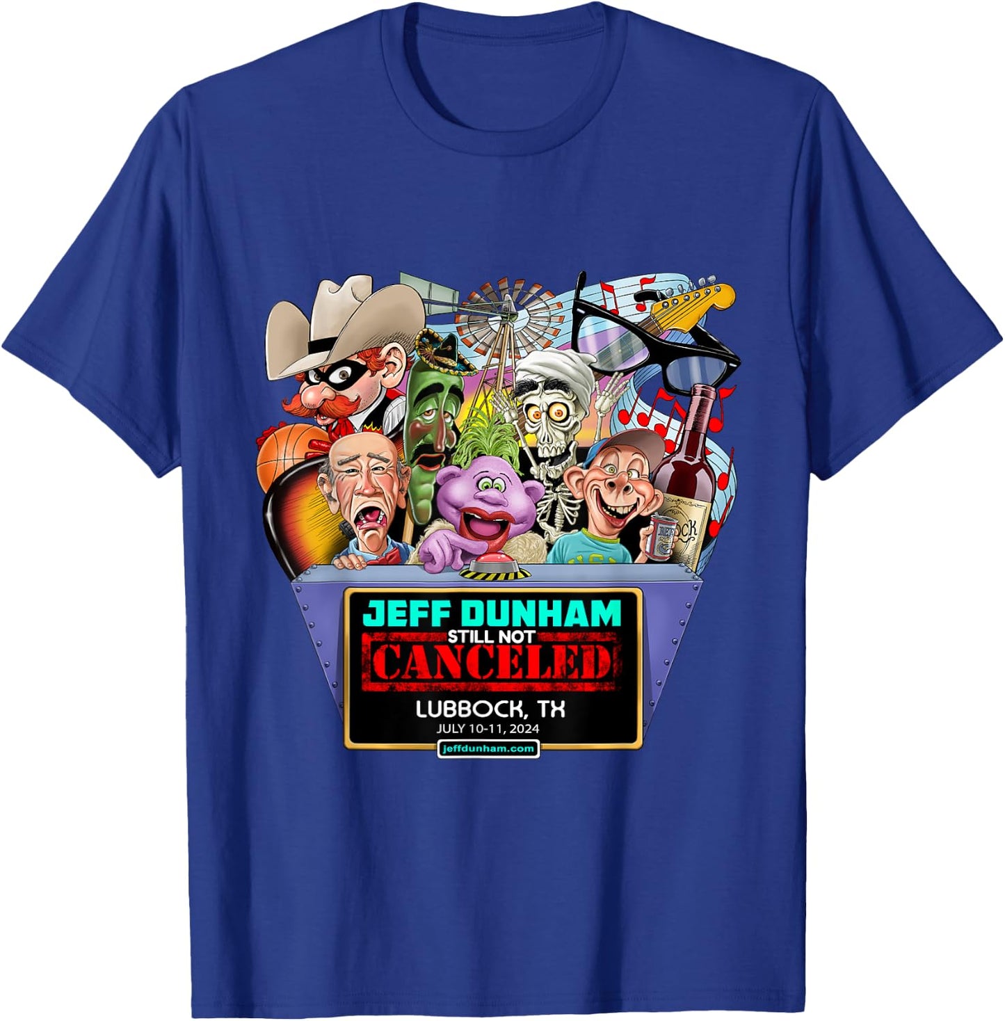 Jeff Dunham Lubbock, TX (2024) T-Shirt - T-Shirt | Royal