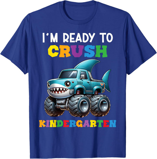 I'm Ready To Crush Kindergarten Shark Back First Day School T-Shirt - T-Shirt | Royal