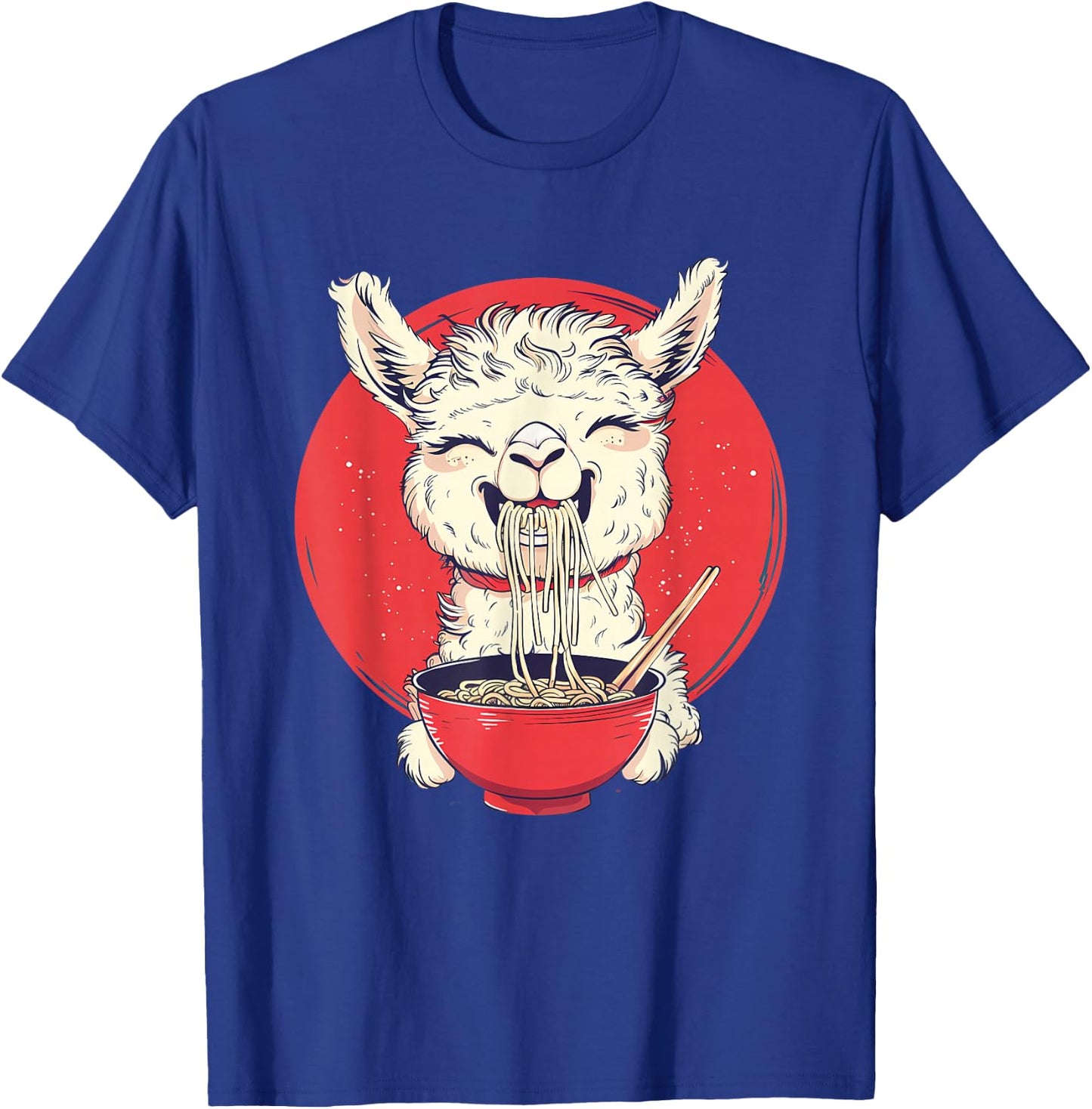 Llama Ramen Japanese Noodles Funny Llama Eating Ramen T-Shirt - T-Shirt | Royal