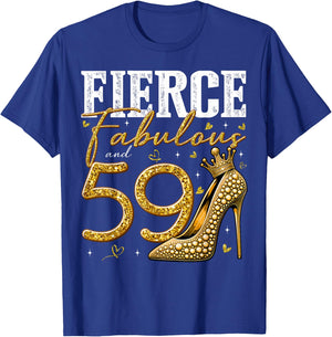 59th Birthday Fierce Fabulous and 59 Year Old Gifts Heels T-Shirt - T-Shirt | Royal