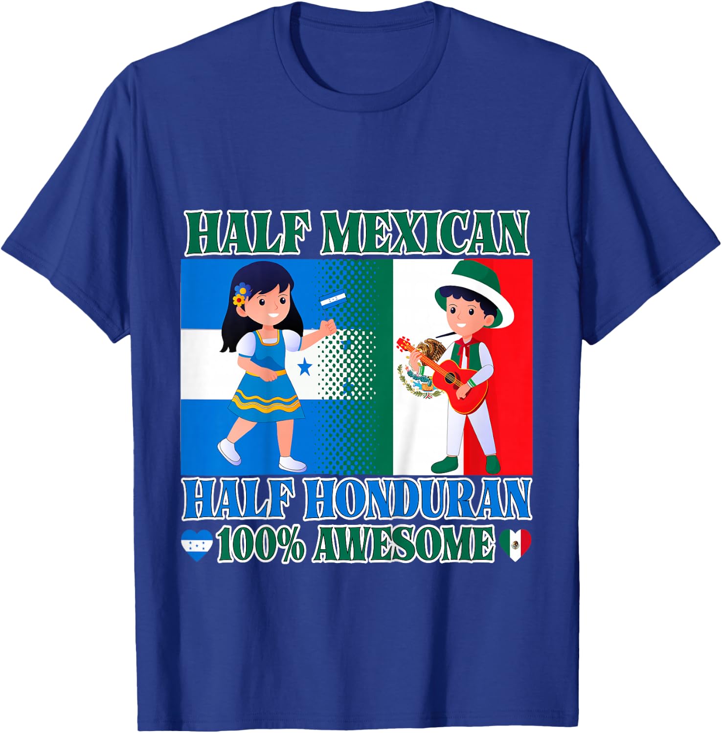 Kids Half Mexican Half Honduran Mexico Flag Root Toddler Girl Boy T-Shirt - T-Shirt | Royal