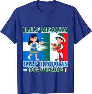 Kids Half Mexican Half Honduran Mexico Flag Root Toddler Girl Boy T-Shirt - T-Shirt | Royal