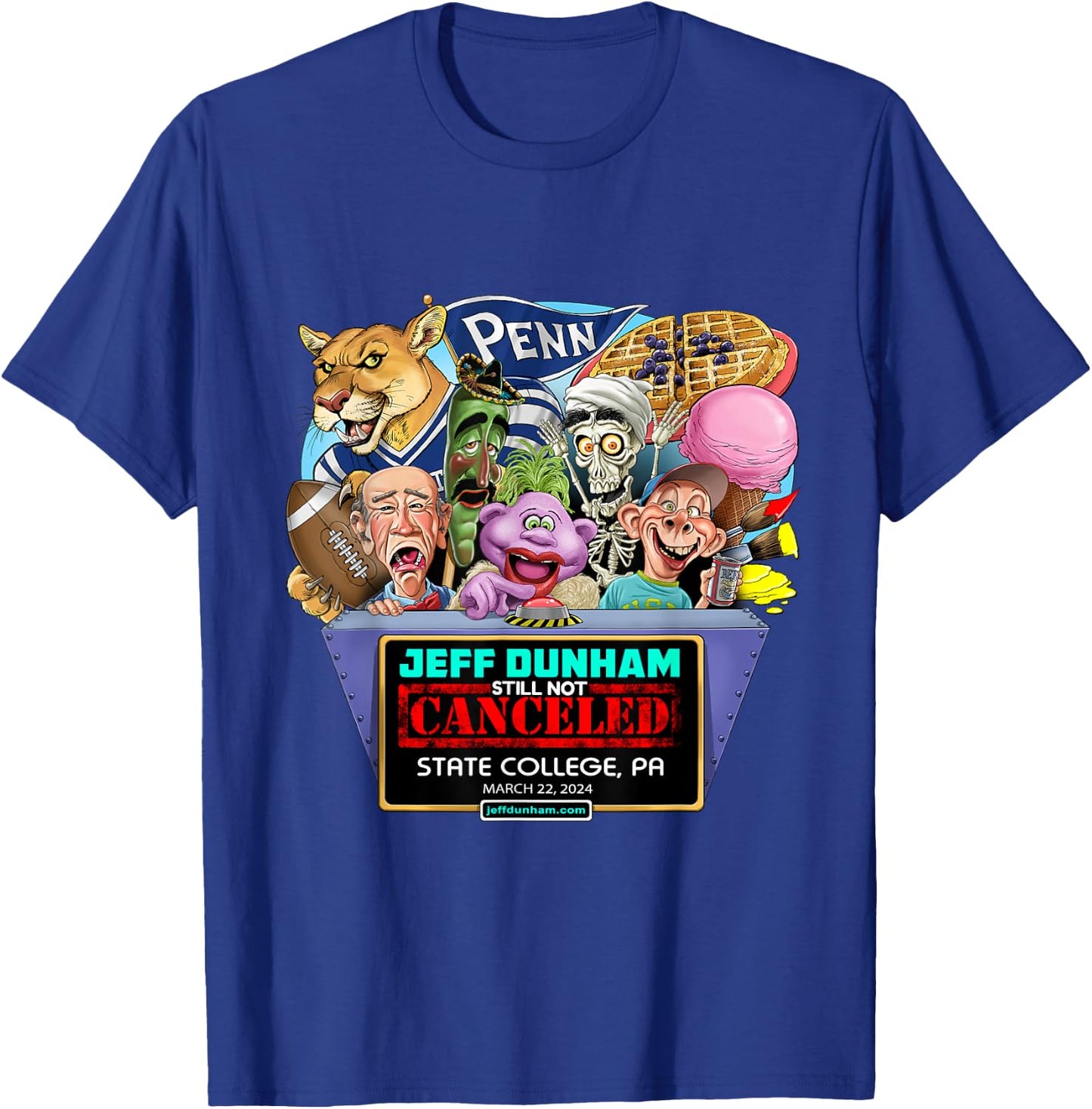 Jeff Dunham State College, PA (2024) T-Shirt - T-Shirt | Royal