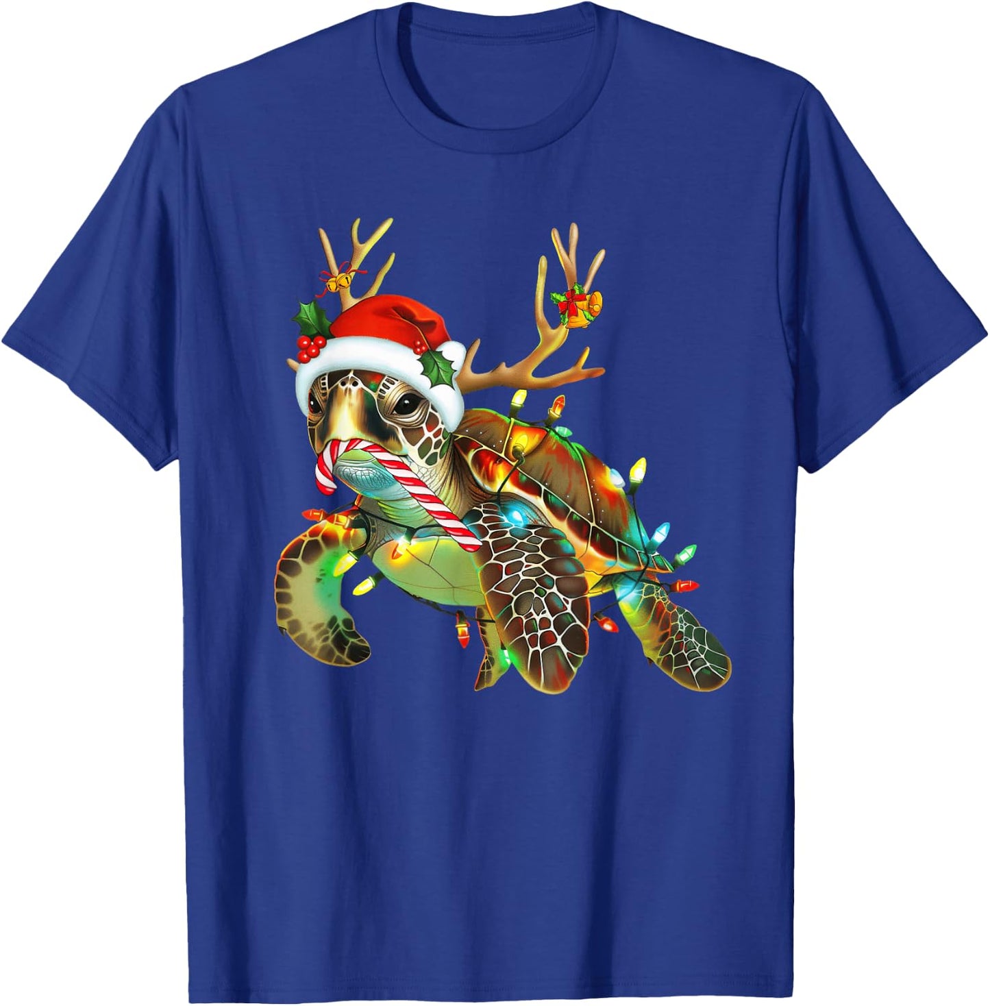 Sea Turtle Christmas Lights Santa Hat Merry Christmas 2024 T-Shirt - T-Shirt | Royal