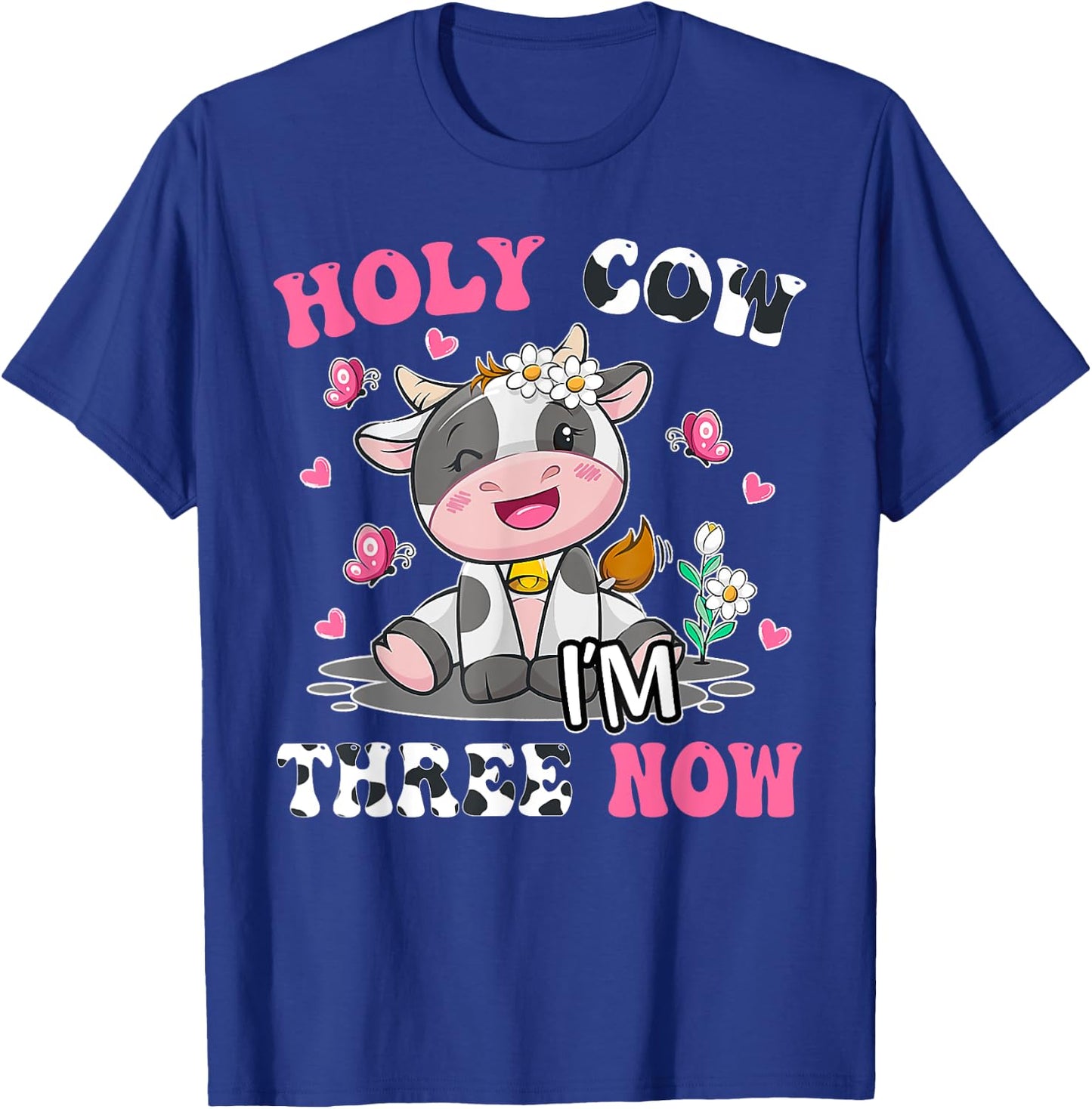 Kids Holy Cow I'm Three 3 Years Old 3rd Birthday Boy Girl T-Shirt - T-Shirt | Royal