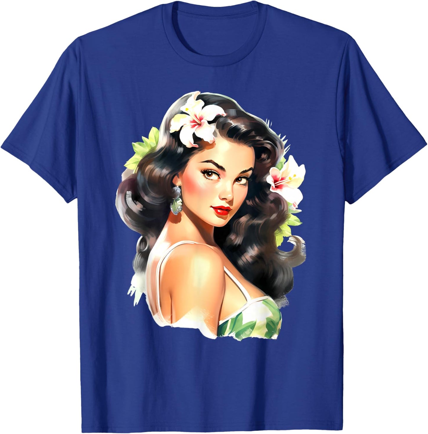 Pretty Hawaiian Pin-Up Girl T-Shirt - T-Shirt | Royal