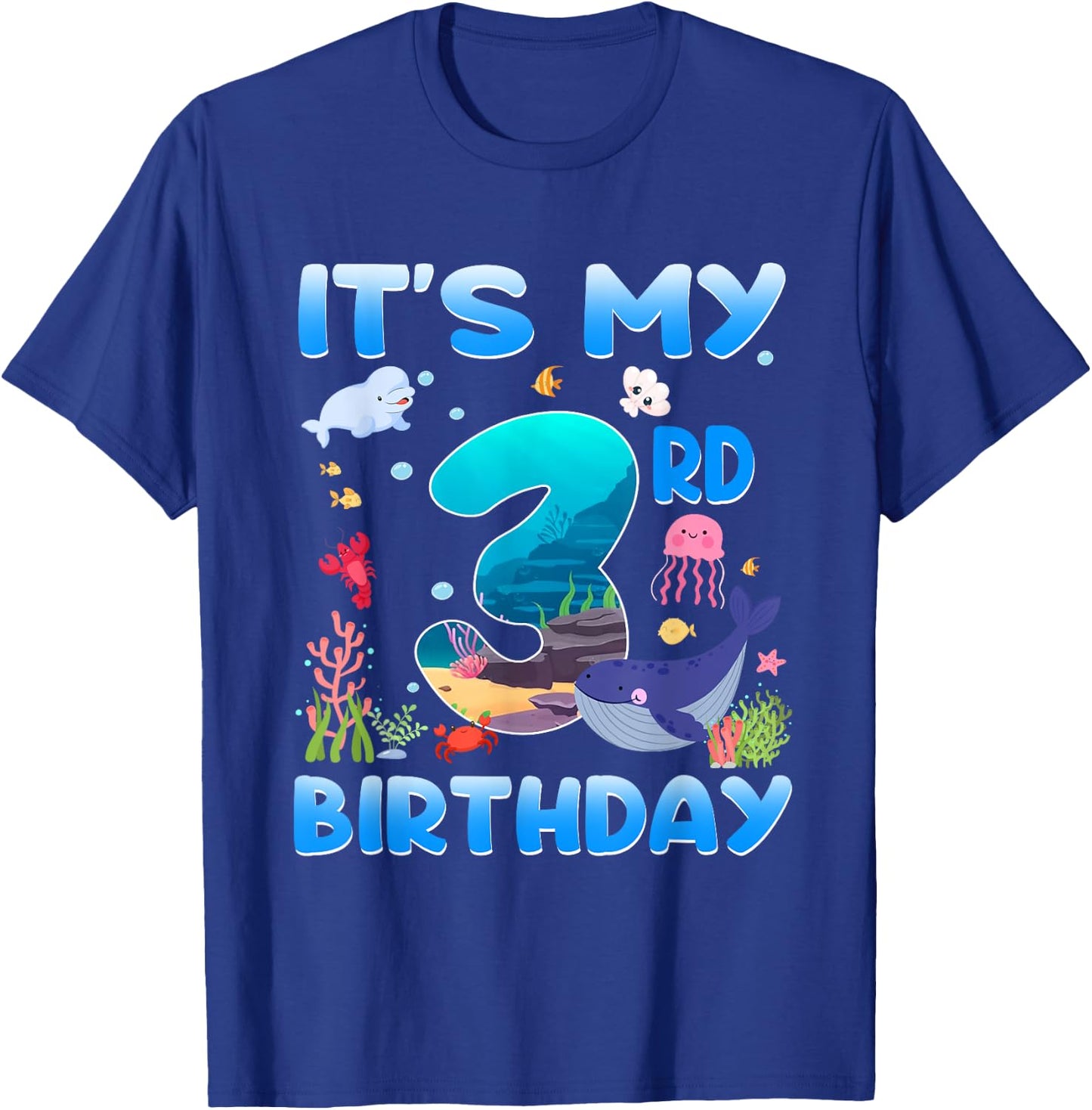 It's My 3rd Birthday 3 Years Old Kids Sea Animals Party T-Shirt - T-Shirt | Royal