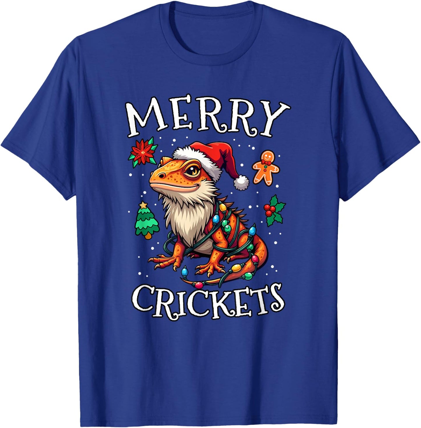 Bearded Dragon Christmas Lights Merry Crickets T-Shirt - T-Shirt | Royal
