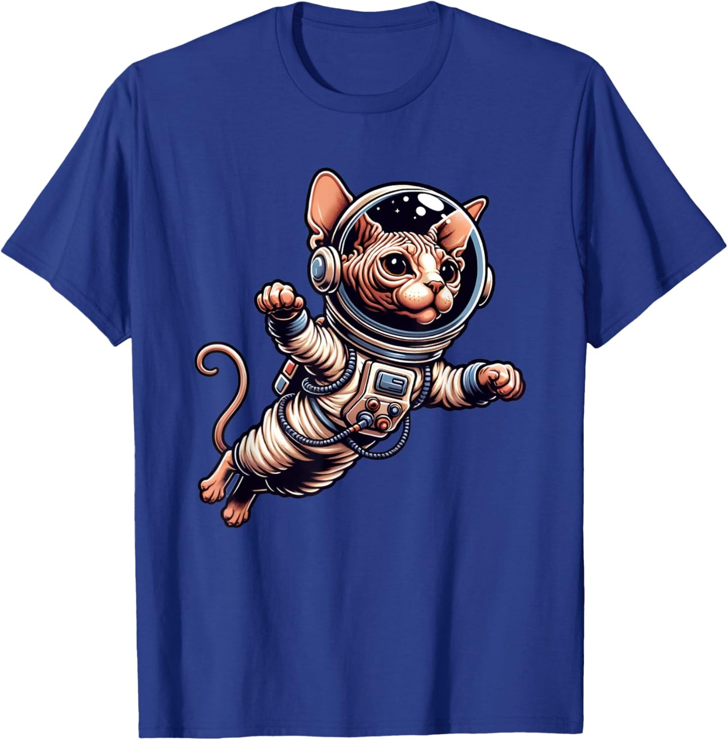 Astronaut Hairless Sphynx Cat Flying in Space Women Girls Kids T-Shirt - T-Shirt | Royal