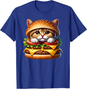 Funny Fast Food Cat Burger Lover Cute Cats Cheeseburger Men Women Kids T-Shirt - T-Shirt | Royal