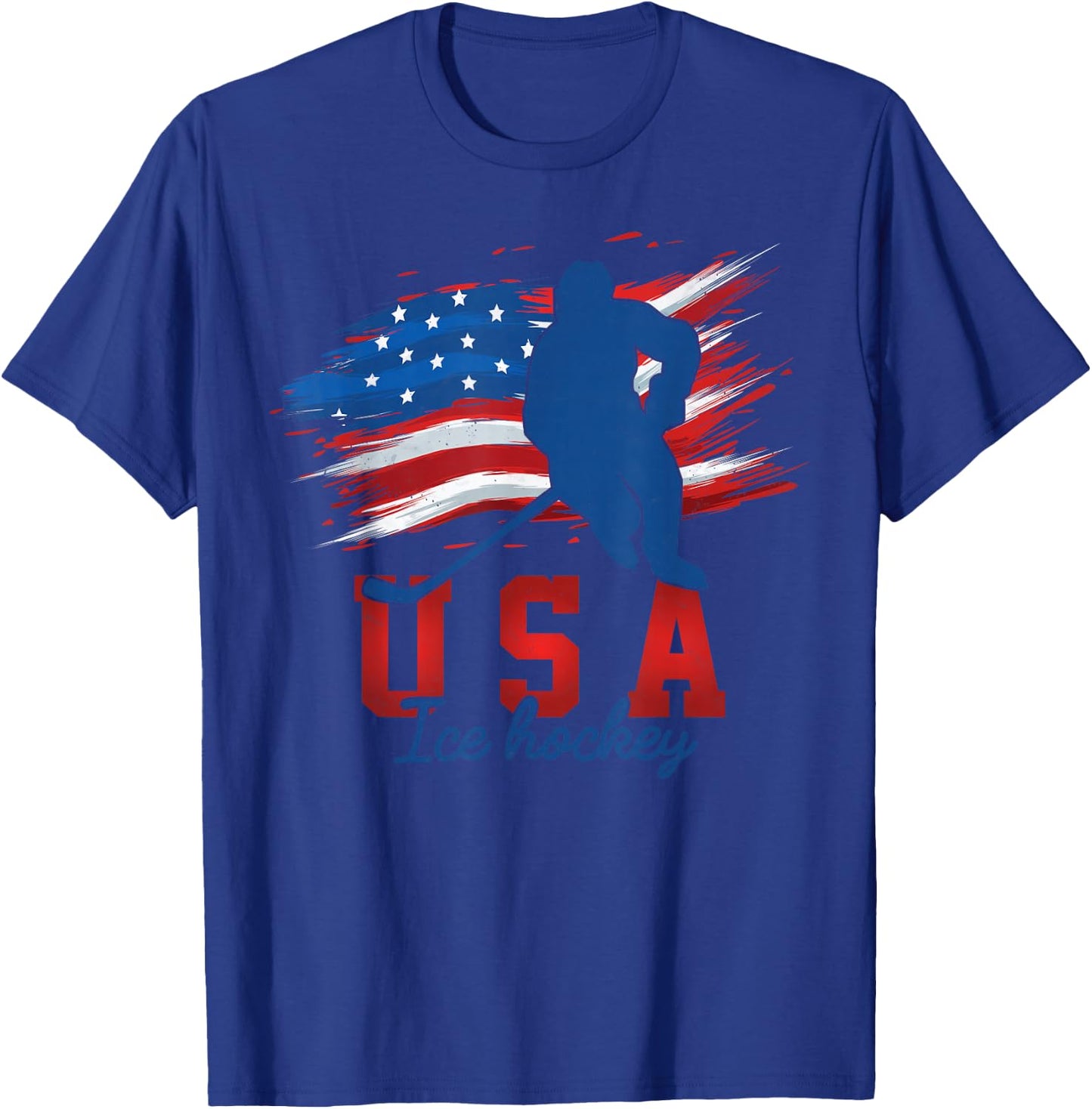 American Flag Ice Hockey 4th of July USA Support Team T-Shirt - T-Shirt | Royal