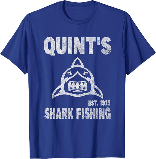 Vintage Quint's Shark Fishing 1975 Retro T-Shirt - T-Shirt | Royal
