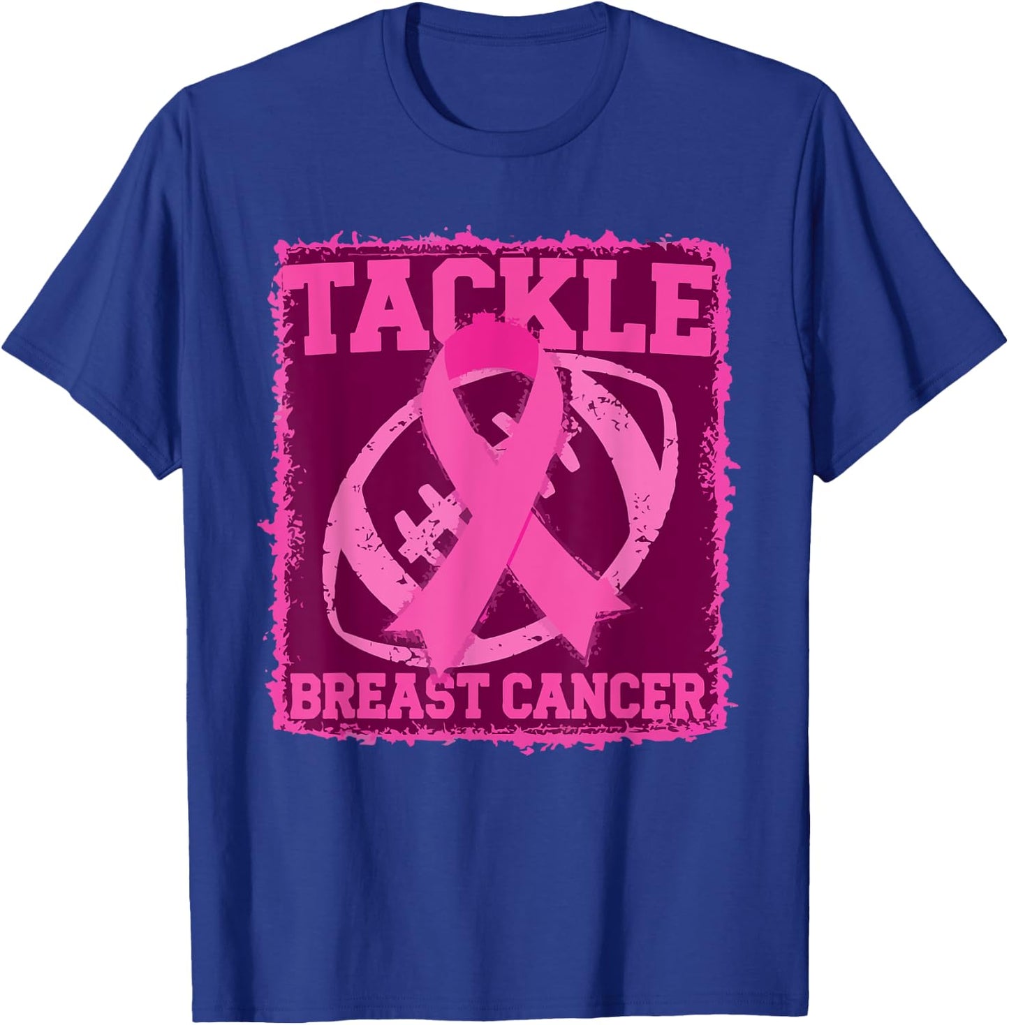 Tackle Breast Cancer Pink Ribbon American Fantasy Football T-Shirt - T-Shirt | Royal