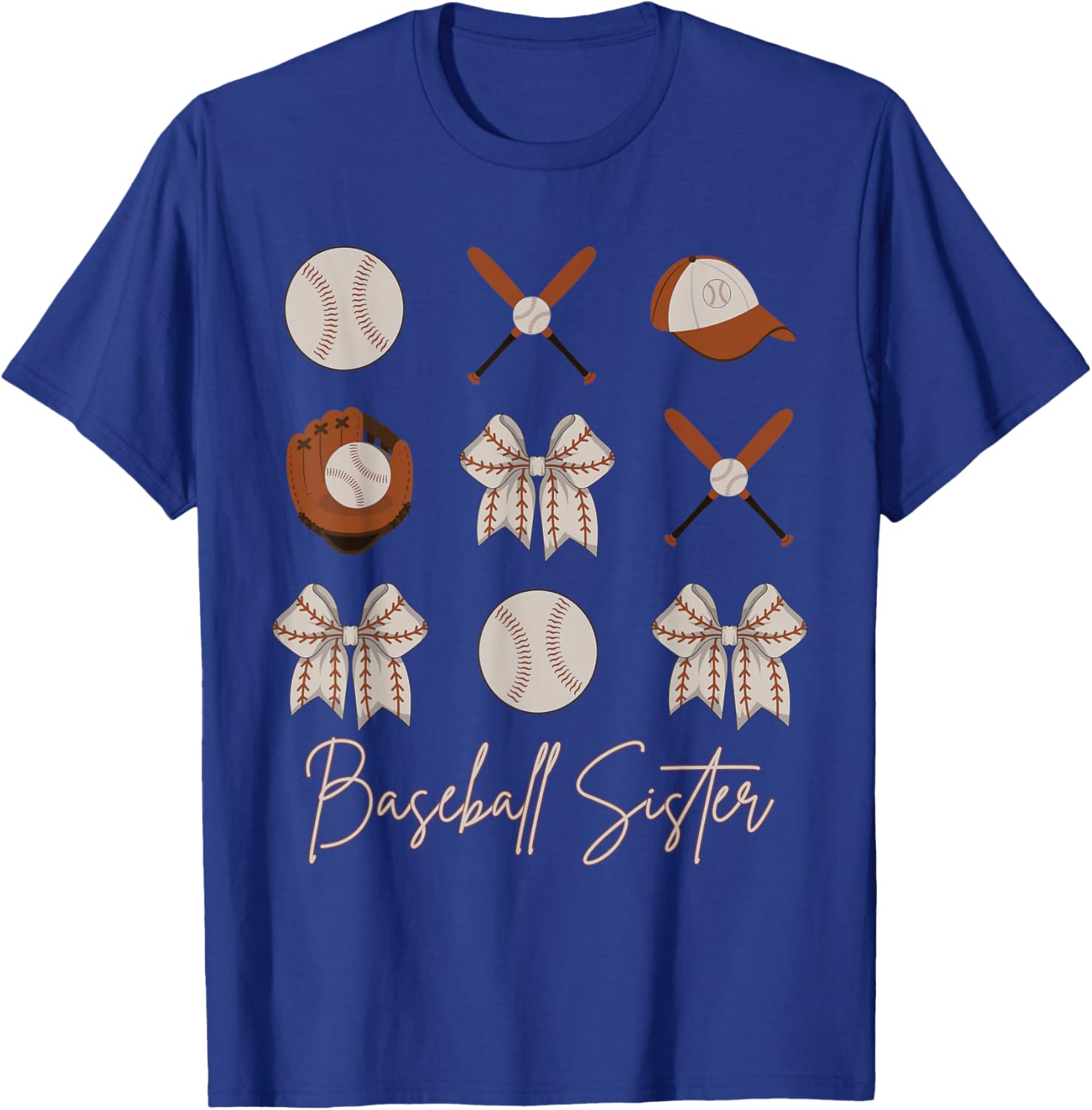Baseball Sister Coquette Bow Girls Cheer Baseball T-Shirt - T-Shirt | Royal