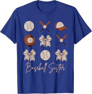 Baseball Sister Coquette Bow Girls Cheer Baseball T-Shirt - T-Shirt | Royal