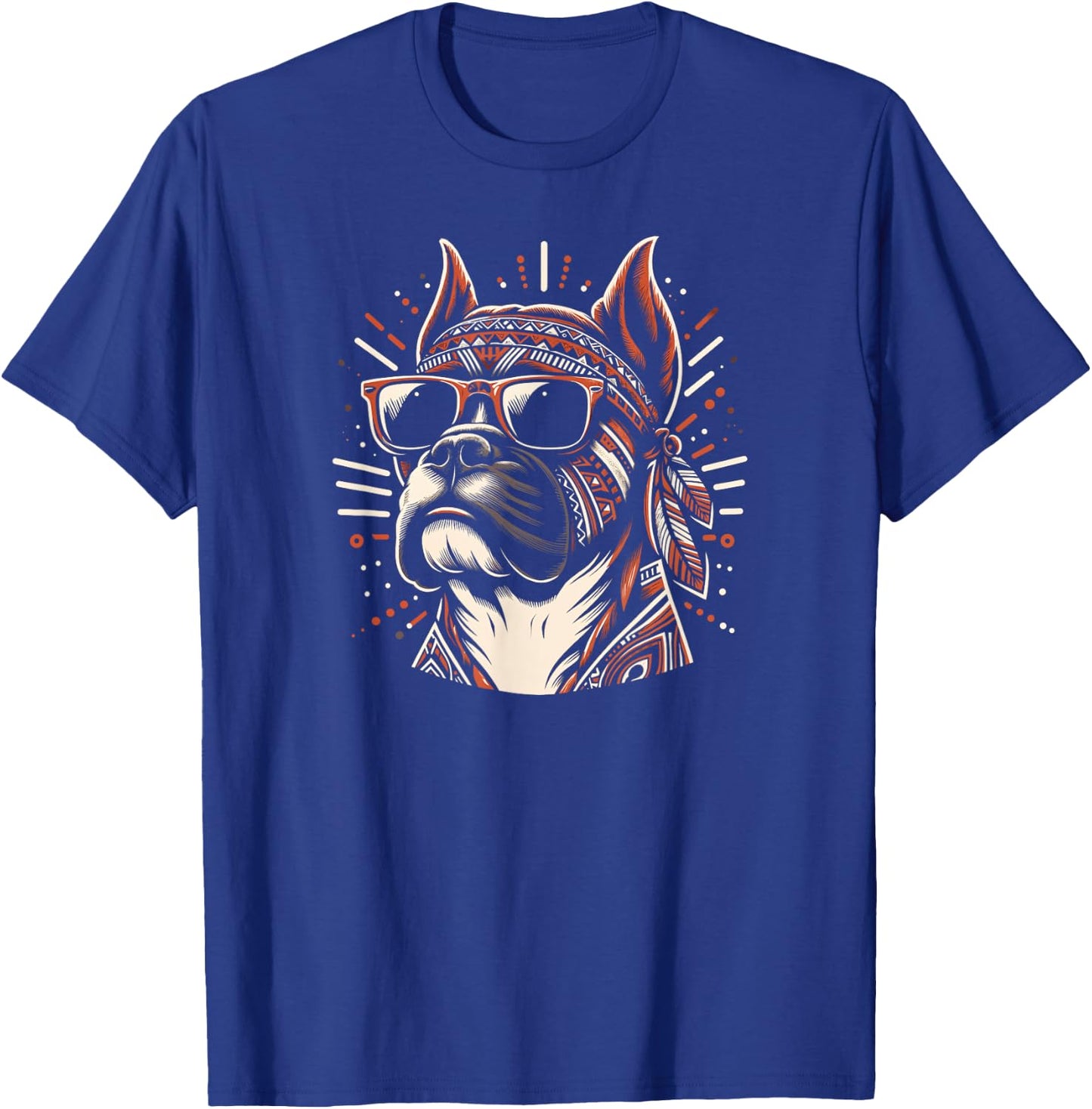 Cool Boxer Dog In Tribal Art Style Dog Mom Dad Men Women Kids T-Shirt - T-Shirt | Royal