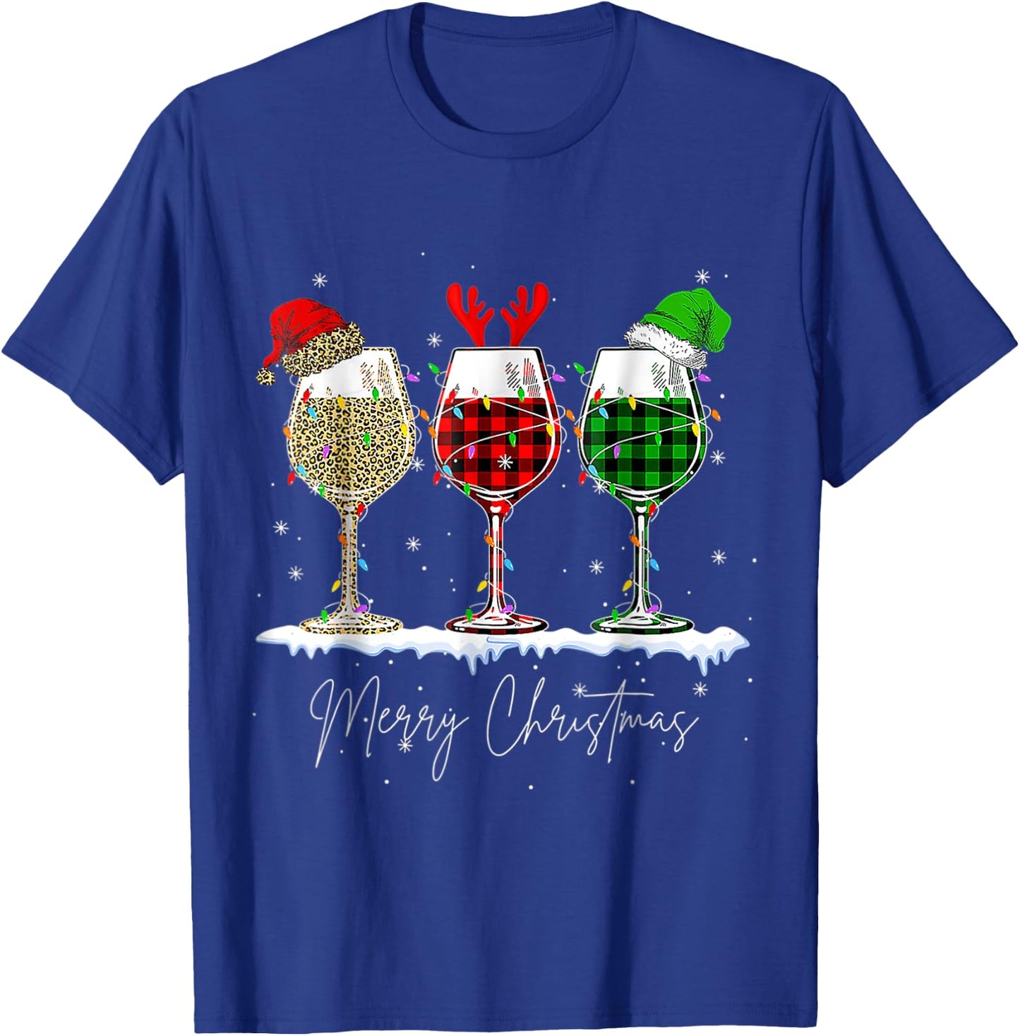 Funny Christmas Spirits Glasses Of Wine Xmas Holidays Party T-Shirt - T-Shirt | Royal