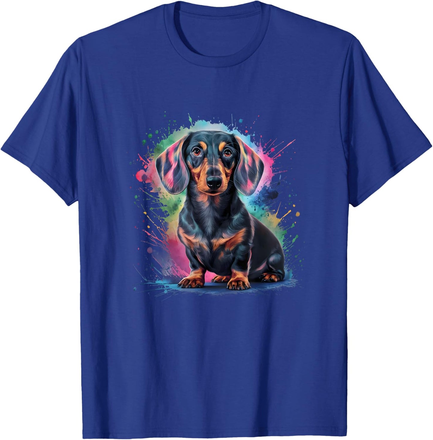 Men's Women's Colourful Watercolour Dachshund T-Shirt - T-Shirt | Royal