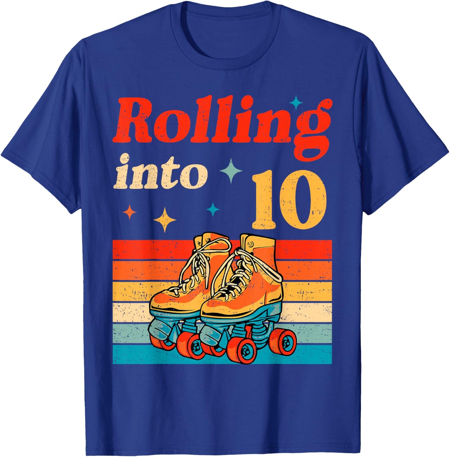 Rolling Into 10 Years Old Retro Roller Skater 10th Birthday T-Shirt - T-Shirt | Royal