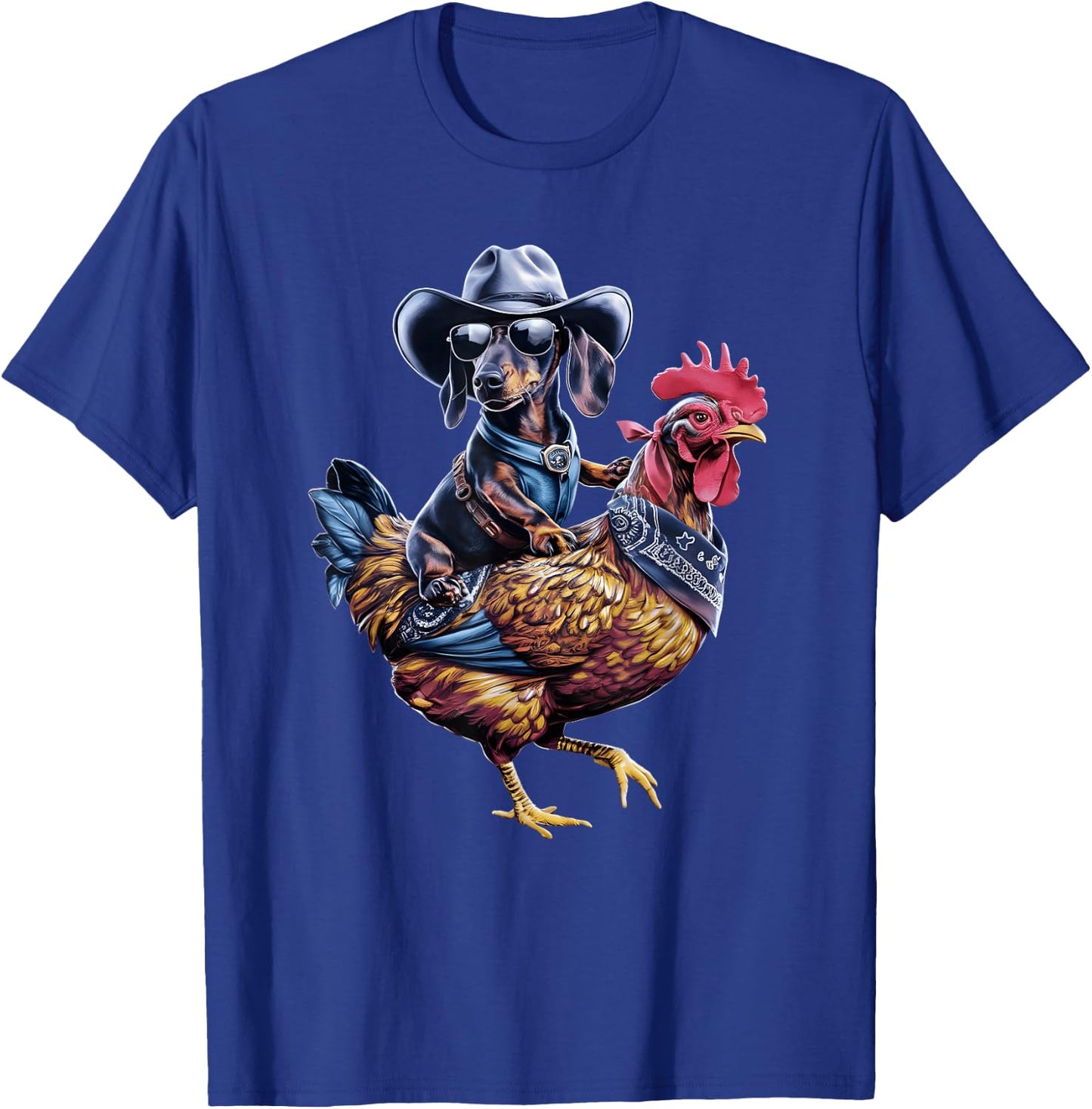 Dachshund Wiener cowboy riding a Chicken for dog lovers T-Shirt - T-Shirt | Royal