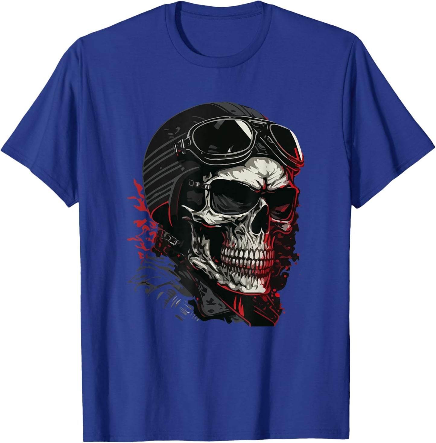 Skull Biker Skeleton Motorcycle Chopper Cafe Racer T-Shirt - T-Shirt | Royal