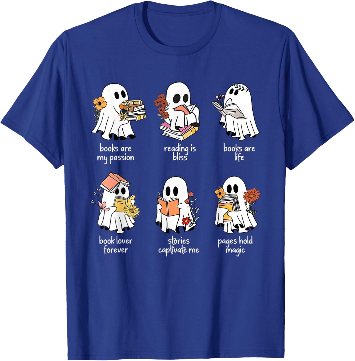 Halloween Books Are My Passion Ghost Reader Spooky Season T-Shirt - T-Shirt | Royal