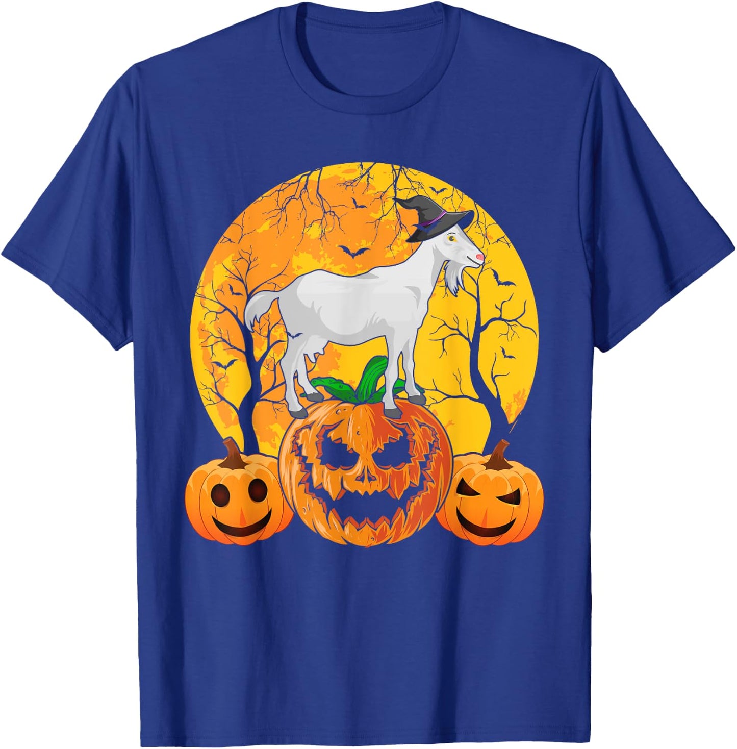 Goat Halloween Witch Pumpkin Funny Goat Lover Halloween T-Shirt - T-Shirt | Royal